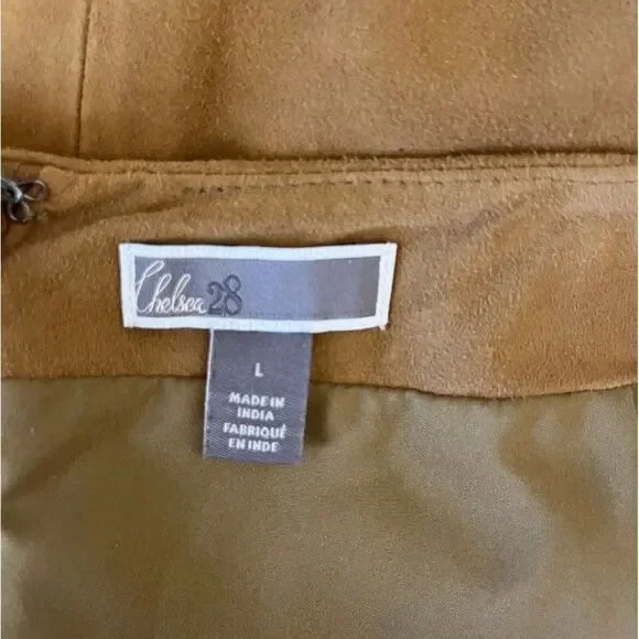 Chelsea 28 Womens Mini Skirt Size Large Brown Suede Faux Wrap Lined - Picture 5 of 5